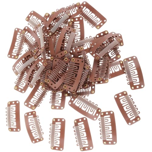 50 Stück Echthaar Extensions Clip U Form Metall Silikon Perücken Clip Braun Haarclips 6 Zähne Haarverlängerung Clips für Frauen Perücken von Yolev