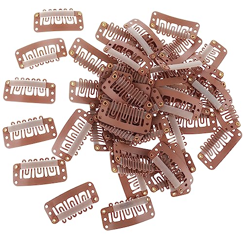 50 Stück Haar Extensions Klips Braun Haarclips Haarverlängerung Clips für Extensions Geflochten 6 Zähne U Form Metall Silikon Perücke Haarverlängerung Clip für Frauen Perücken von Yolev