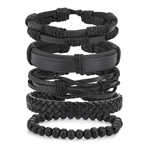 6 Stück Lederarmband Herren Damen Punk Goth Leder Armband Set Cross Charm Schwarz Braun Breites Armbänder Manschette Wrap Handschlaufe Verstellbare Länge Jungs von Yolev