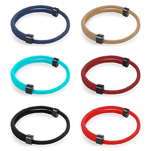 6 Stück Nautisches Armband Geflochtenes Seil Paracord Geflochten Set Verstellbares Freundschaftsarmbänder Handgefertigtes Marine Surfer Armband Herren Jungen Metallknoten Freundschaftsschutzarmband von Yolev