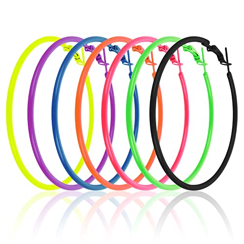 7 Paar Neon Ohrringe Creolen Vintage Große Helle Creolen Leichte 80er Klassisch Große Ohrringe 80er Jahre Damen Neon Party Accessoires Vintage Kostümparty Neon Schmuck von Yolev