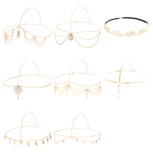 8 Stück Gold Kopfkette Strassquaste Haarschmuck Gold Damen Haarband Boho Stirnband Festival Party Haarschmuck für Frauen Mädchen von Yolev