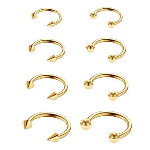 8 Stück Hufeisen Piercing 16 g Nasenseptum Chirurgenstahl Nasenring Septum Piercing Gold Schmuck Lippenpiercing Ring Damen Augenbrauen Piercings Herren (Gold) von Yolev