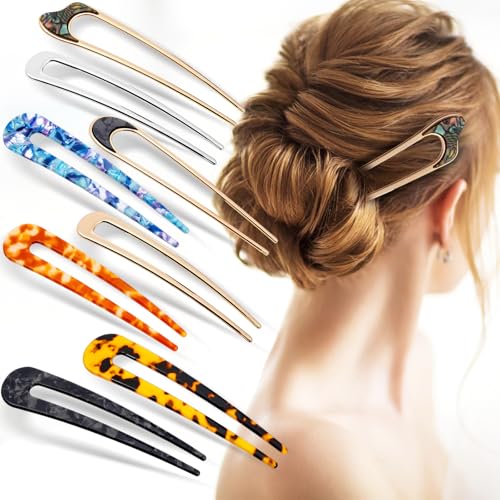 8 Stück Französische Haarnadeln U Förmige Haarspange Metallspange Acetat Haargabel Groß Dutt 2 Zinken Haarnadel Dutt Haarstäbe Damen Frisur Zubehör French Haar Pin Haarspangen Mädchen von Yolev