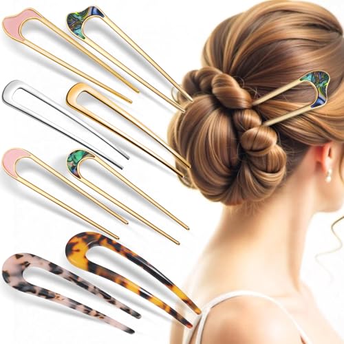 8 Stück U Förmige haargabel Groß Haarspange Metallspange Acetat Haarnadeln Groß French Pin Dutt 2 Zinken Haarnadel Dutt Haarstäbe Damen Frisur Zubehör Hairpin Haarspangen Mädchen von Yolev