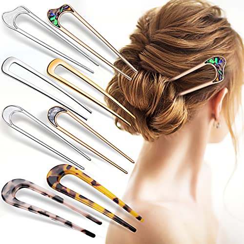 8 Stück U Förmige Haargabel Haarspange Metallspange Acetat Haarnadeln Groß French Pin Dutt 2 Zinken Haarnadel Dutt Haarstäbe Damen Frisur Zubehör Hairpin Haarspangen Mädchen von Yolev