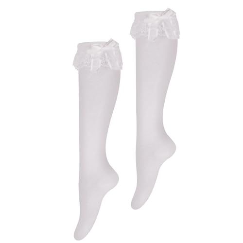 Damen Kniestrümpfe Lang Weiße Baumwolle Rüschen Socken Strumpfband Niedliche Spitze Prinzessinnen Socken Schuluniform Socken Lolita Socken für Mädchen 33cm von Yolev