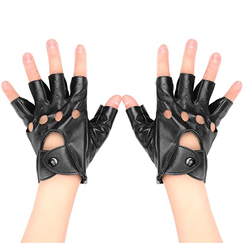 Damen Punk Fingerlose Handschuhe PU Leder Handschuhe Schwarze Leder Handschuhe Gothic Rock Handschuhe Coole Leder Reithandschuhe für Hip Hop Tanz Halloween Party Cosplay von Yolev