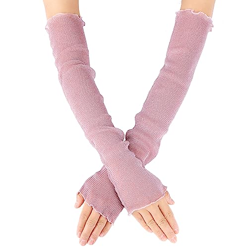 Yolev Damen Armstulpen Sommer Lange Fingerlose Handschuhe Rosa Ultradünne UV Schutz Arm Ärmel Kühlung Mesh Tüll Fingerlose Ärmel für Party Outdoor Sport von Yolev