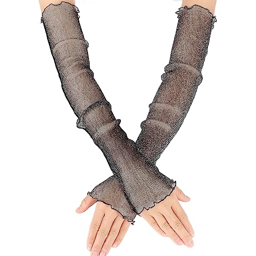 Damen Spitze Armstulpen Lange Fingerlose Handschuhe Schwarz Ultradünne UV Schutz Arm Ärmel Cooles Mesh Tüll Fingerlose Ärmel für Party Outdoor Sport von Yolev