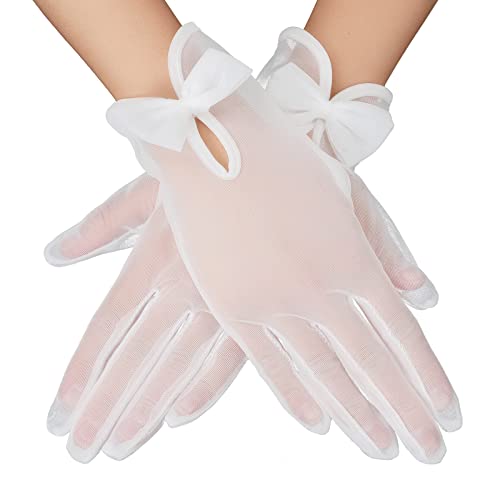 Damen Tüllhandschuhe Weiße Braut Hochzeits Handschuhe Kurz Schleife Spitzen Handschuhe Vintage Opern Tea Party Fäustlinge Damen Mädchen Abend Party Zubehör von Yolev