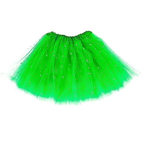 Tüllrock Damen 3 Lagen Tüll Rock Grün mit Pailletten Sternen Adult Teen Tütü Rock Retro 80er Party Halloween Karneval Party Kostüm von Yolev