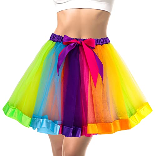 Damen Tüllrock Regenbogen Getäfeltes Tütü Retro 80er Jahre Erwachsene Tüll Rock für Halloween Rock Party Festival Feier Damen Tüllrock Regenbogen Getäfeltes Tütü Retro 80er Jahre Erwachsene Tüll Rock für Halloween Rock Party Festival Feier von Yolev