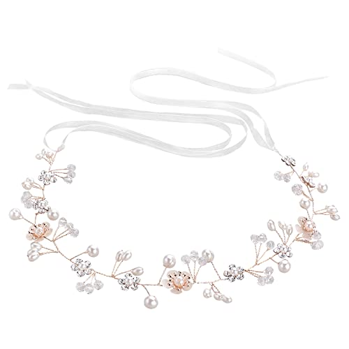 Haarschmuck Hochzeit Perle Braut Stirnband Blumenmädchen Tiara Braut Kopfbedeckung Hochzeit Haarschmuck Krone Strass Weiße Blume Haarrebe Haarband Damen Haarreifen Mädchen Brautjungfern von Yolev