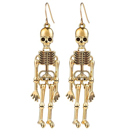 Halloween Totenkopf Ohrringe Gold Totenkopf Anhänger Ohrringe Horror Gothic Persönlichkeits Damen Ohrringe Halloween Tag der Toten Cosplay Party Schmuck Zubehör von Yolev