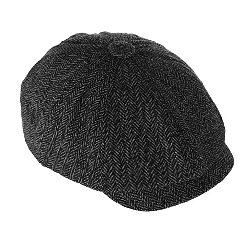 Yolev Schiebermütze Herren Newsboy Mütze Schwarz Modische Baskenmütze 8-teilig Fischgrätenmuster Wollmütze Unisex Gatsby Schirmmütze Winter Winddicht und Warm von Yolev