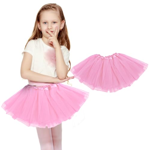 Mädchen Tutu Röcke Weiches Tüllrock 80er Jahre Retro Kinder Tutu Rock Halloween Weihnachten Karneval Urlaub Party Kostüm(Rosa von Yolev