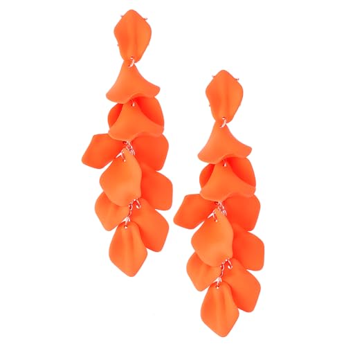 Boho Ohrringe Orange Acryl Blütenblatt Tropfenohrringe Lange Tropfen Rosenohrringe Ubertriebene Blumenohrringe Earrings Aesthetic für Frauen und Mädchen 80er 90er Jahre Accessoires Neon Party von Yolev