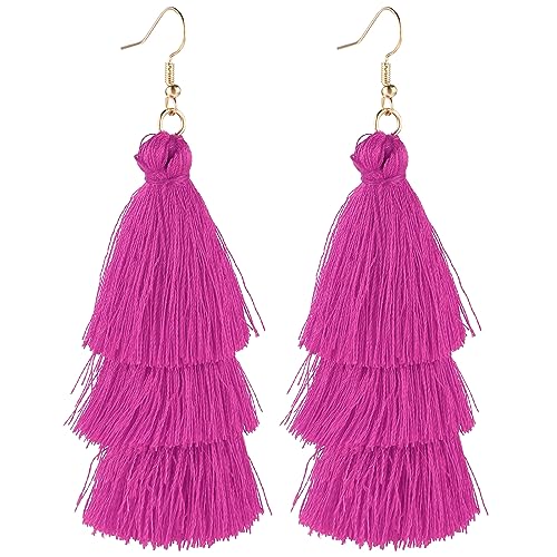 Quasten Ohrringe Anh?nger Rose Rot Damen Geschichtete Bohemian Ohrringe mit Fransen Quaste Ohrringe Weihnachten Geburtstag Tassel Earrings Hochzeit Valentinstag Quastenohrringe Schmuck Geschenke von Yolev