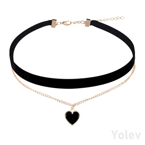 Yolev Schwarze Choker Halskette Samt Choker Dirndl Kette Klassische Geschichtete Schwarzes Choker Necklace Halsketten für Teenager Mädchen Trachtenschmuck Damen von Yolev