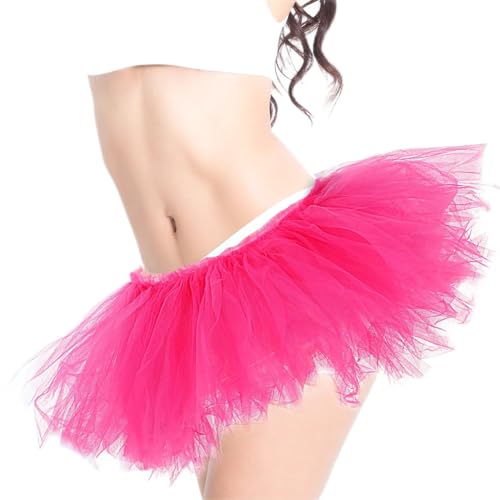 Tüllrock Damen Rose Rot Tutu Dehnbar 5 Lagig für Ballett Erwachsene Tüll Tütü Damen Halloween Rose Rot Rock 80er Jahre Outfit Tanzrock Tutu Damen Ballett Rock Rose Rot Mädchen Party Zubehör von Yolev