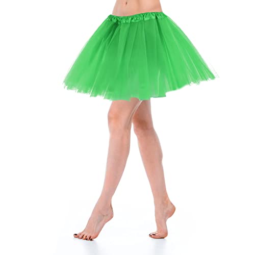 Yolev Tüllrock Damen Tüllkleid für Mädchen Tutu Dirndl Damen Kurz Klassisch Elastisch 3 Lagig Tüll Grün Kurzer Ballett 80er Rock Tanzkleidung Ballettkleidung Tütü Damen Dance Dress Up Party von Yolev