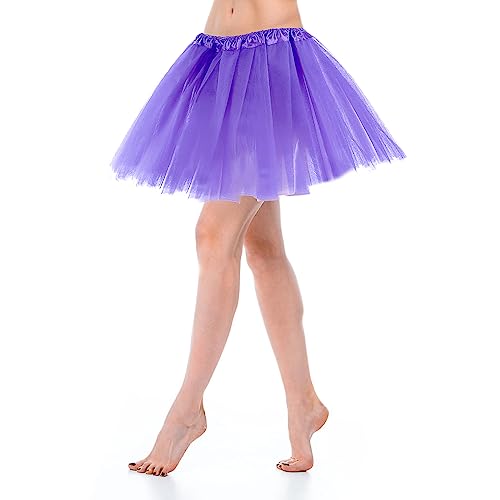Tüllrock Damen Tutu Klassisch Elastisch 3 Lagig Helles Lila 80er Rock Tütü Dirndl Kurz Dance Dress Up Party Zubehör Ballett Tanzkleidung 80er Jahre Outfit von Yolev
