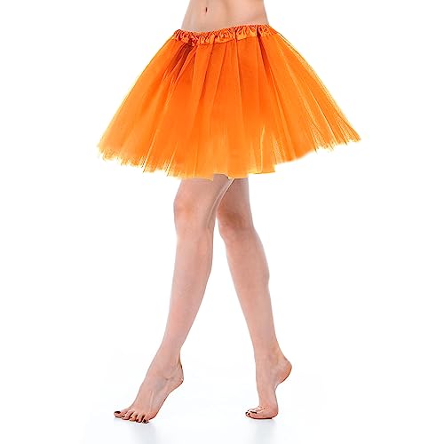 Tüllrock Damen Tutu Klassisch Elastisch 3 Lagig Orange 80er Rock Tütü Dirndl Kurz Dance Dress Up Party Zubehör Ballett Tanzkleidung 80er Jahre Outfit von Yolev