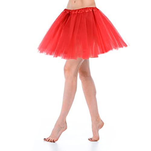 Tüllrock Damen Tutu Klassisch Elastisch 3 Lagig Rot 80er Rock Tütü Dirndl Kurz Teen Dance Dress Up Party Zubehör Ballett Tanzkleidung Ballettkleidung 80er Jahre Outfit von Yolev