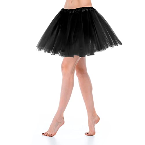 Tüllrock Schwarz Damen Tutu Teen Erwachsene Klassisch Elastisch 3 Lagig Tüll Schwarzer Tüllrock Dirndl Damen Kurz Ballett 80er Rock Tütü Tanzkleidung Ballettkleidung Damen von Yolev