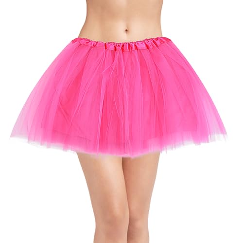 Tütü Damen Rose Rot Erwachsene Tüllrock Stretch 3 Lagen Tüll Ballettrock Karneval Kostüm Party Zubehör Urlaub Tanz Halloween Laufrock 80er Jahre Outfit Ballett Rock von Yolev