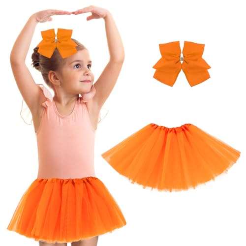 Tütü Kinder 5 Schichten Tüllrock Mädchen Tüll Tütü Rock Kinder Mädchen Prinzessin Tüll Tanzrock mit Schleife Groß Haarschleife Röcke für Mädchen Verkleiden Sich Ballettrock (Orange) von Yolev