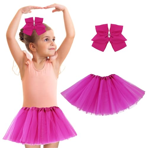 Tütü Kinder 5 Schichten Tüllrock Mädchen Tüll Tütü Rock Kinder Mädchen Prinzessin Tüll Tanzrock mit Schleife Groß Haarschleife Röcke für Mädchen Verkleiden Sich Ballettrock (Rose Rot) von Yolev