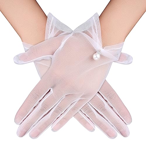 Weiße Braut Hochzeits Handschuhe Vintage Damen Handschuhe Durchsichtige Handschuhe Perlen Spitze Handgelenk Handschuhe Damen Mädchen Opern Teeparty Party Accessoires von Yolev