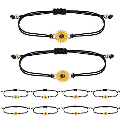 Yolev 10 Stücke Sonnenblume Armband Handgemachte Boho Freundschaftsarmband Handgemachte Sonnenblumen Freundschaftsarmbänder Frauen Mädchen Sommer Party Favor Verstellbare Geflochtene Armbänder von Yolev