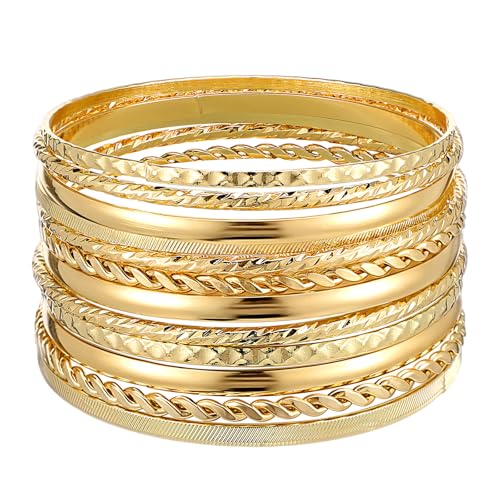 Yolev 12 Stuck Gold Armreif Indischer Schmuck Armband Set Teen Girls Punk Stapelbares Strukturiertes Armreifen Damen Braut Hochzeit Party Indianer Schmuck von Yolev