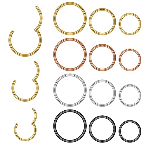 12 Stück Nasenring Piercing Dünn Ring 18g 316L Medizinischer Edelstahl Hinged Nasenringe Nostril Septum Hoops Damen Herren Edelstahl Hinged Clicker Nasolabial Knorpel Spirale Tragus Ohrring Hoops von Yolev