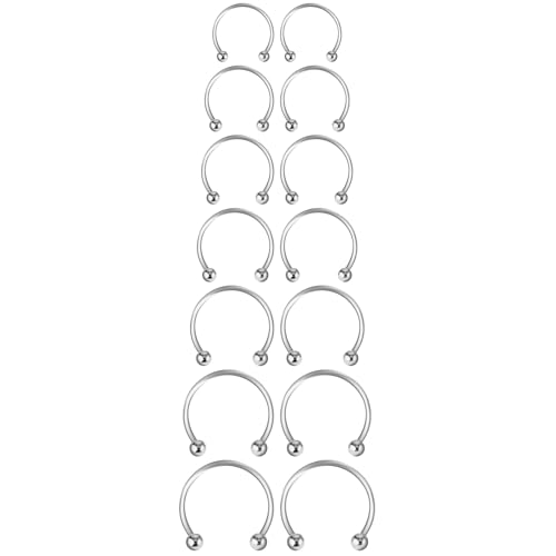 Yolev 14 Stück Hufeisen Septum Nasenring Edelstahl Fake Nasenpiercing 6-14mm Septum Piercing Hufeisenringe Chirurgenstahl Augenbrauen Ohrringe Lippen Hufeisen Piercing für Frauen Männer (Silber) von Yolev