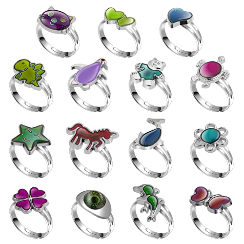 Yolev 15 Stück Stimmungsring Kinder Verstellbare Stimmungsringe Kinderringe Mädchen Kinderring Damen Mood Ring Kostümrequisiten Geburtstagsgeschenke Kinder Ringe Set von Yolev