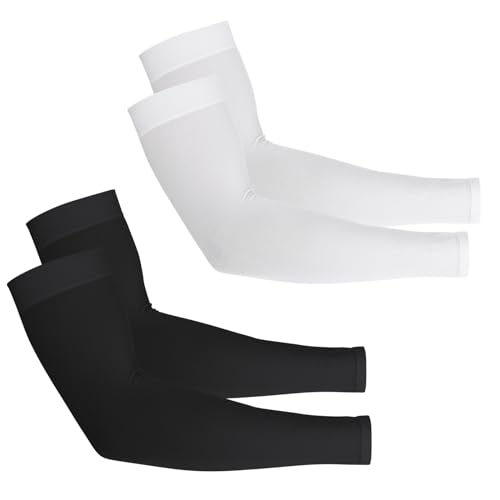 Yolev 2 Paar Armstulpen Damen UV Schutz Kühlende Kompressions Sonnenschutz Handstulpen Fingerlos Weiß Warme Garten Ärmel Fußball Volleyball Armschoner Sport Arm Sleeve Gaming von Yolev