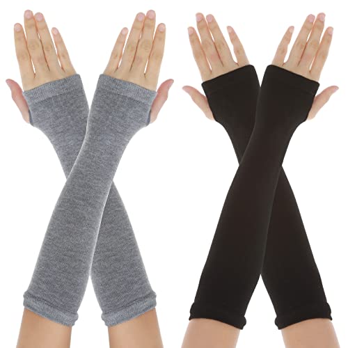 Yolev 2 Paar Damen Armstulpen Lange Fingerlose Handschuhe Strick Armstulpen Ärmel für Herbst Winter Stretch Handschuhe mit Daumenloch Armwärmer von Yolev