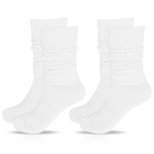 Yolev 2 Paar Damen Slouch Socken Weiß Knit Schoppersocken Extra lange Lose Socken Thermosocken 80er Jahre Outfit Party Zubehör Retro Punk Streetwear von Yolev