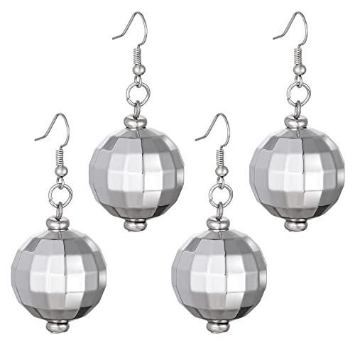2 Paar Discokugel Spiegelkugel Ohrringe Silber 70er Disco Ball Earrings Thema Party Diskokugel Lustige Ohrringe Mädchen Schmuck Accessoires 80erJahre Outfit Damen Schlagerparty Outfit Frauen von Yolev