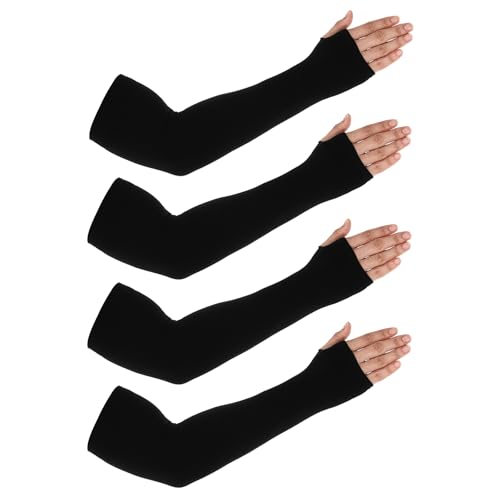 Yolev 2 Paar Eisseide Ärmel Sonnenschutz Ärmelschoner Schwarz UV Armschutz Ärmlinge Armsleeve Armstulpen Sommer mit Daumenlöchern Kühlung Armlinge für Damen Herren Fußball Basketball Golf von Yolev