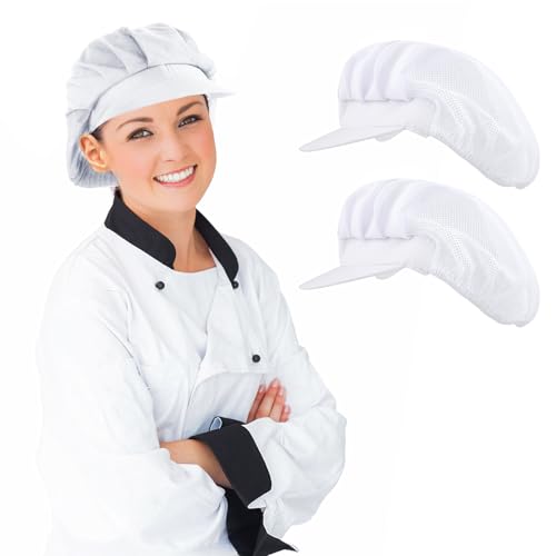 Yolev 2 Stück Kochmütze Damen Weiß Haarnetz Küchen Halbes Mesh Elastisches Atmungsaktives Bäckerhaarnetz Frauen Küche Catering Service Haarnetz mit Krempe Kochmützen von Yolev