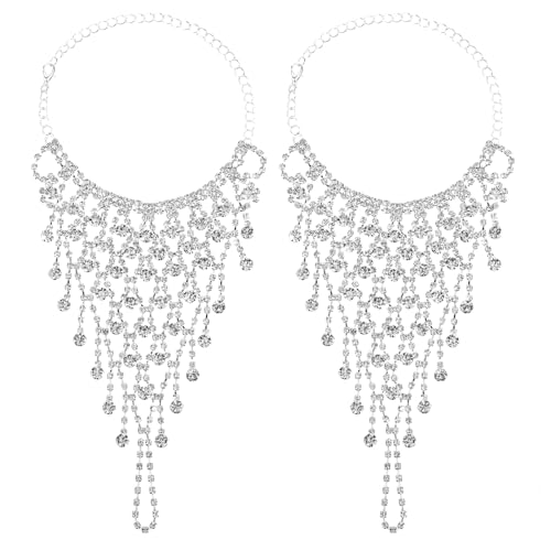 Yolev 2 Stück Handkette Kristall Ring Armbänder Finger Ring Link Armband Braut Hochzeit Armreif Hand Schmuck Elegante Hochzeitsaccessoires Strass-Finger-Armband Für Damen von Yolev