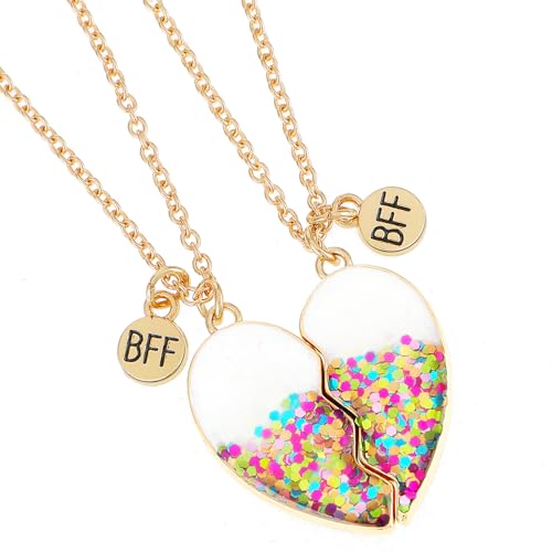 Yolev Freundschaftskette 2 Stück Herzförmige Anhänger Halskette Glänzende Damen Mädchen BFF Ketten Magnetische Kette Halskette Schmuck für Geburtstag Weihnachten Party von Yolev