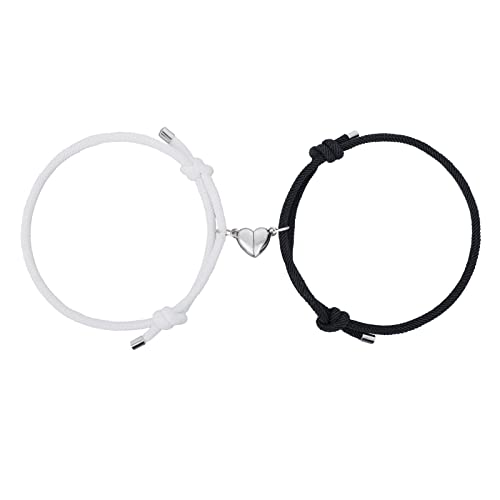 Yolev 2 Stück Magnet Paare Armbänder Schwarzes Weißes Herz Geflochtenes Seil Armbander Freundschaftsarmband Damen und Herren Schmuck Zubehör von Yolev