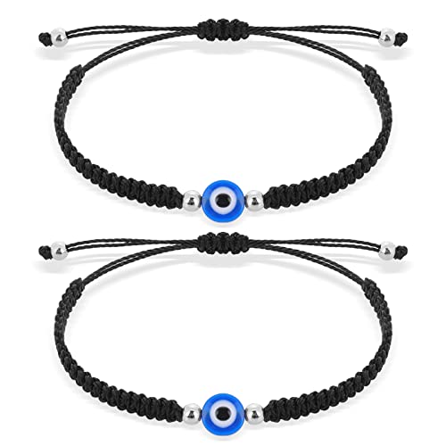 Yolev 2 Stücke Evil Eye Bracelet Verstellbarer Handgeflochtener Riemen Schwarzes Bodyguard Armband für Männer und Frauen von Yolev