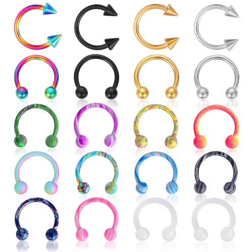 Yolev 20 Stück Hufeisen Septum Piercing 8 mm Bunte 16G Chirurgischem Nasenring für Männer und Frauen Knorpelpiercing Ringe für Tragus Knorpel Lippe Augenbraue von Yolev